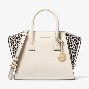 MK Michael Kors Avril Small Satchel Cream Leather Calf Hair Cheetah NWT $558